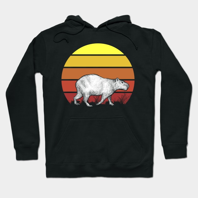 Retro Capybara Vintage Sunset Realistic Design Hoodie by ScottsRed